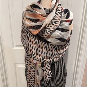 White House Black Market Geometric Scarf in Black, White, and Orange